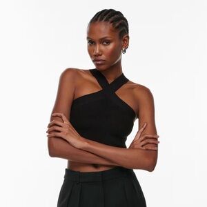 Aritzia Babaton Sculpt Knit Criss Cross Cropped Tank in Black